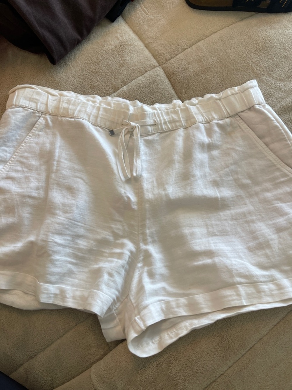 LOFT White High-Rise Drawstring Linen-Blend Shorts